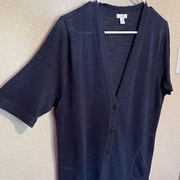 J. Jill- Navy Blue Linen Short Sleeve Button Down Cardigan Sweater, Sz S Petite - Picture 6 of 8